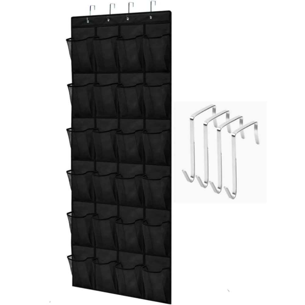 TEMU Slip Resistant Breathable Space Saving Mesh Large 24 Pocket Shoe Organizer, Up To 40 , Over The Door, Sturdy Closet Storage Rack Hangs On Closets For Shoes, Sneakers, Black