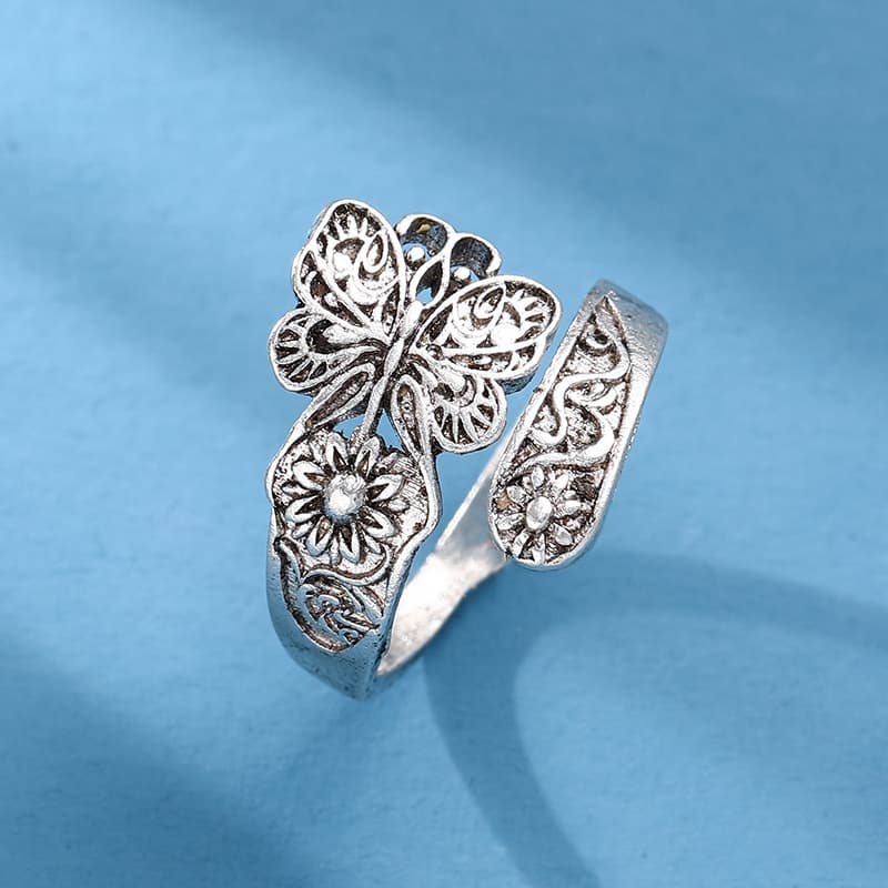 TEMU Vintage Spoon Ring Retro & Flower Carving Of Beauty And History Daily Outfits Party Accessory Adjustable Ring