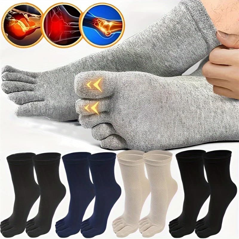 TEMU 5pairs Men's Casual Plain Color Five-finger Socks, Breathable Comfy Split Toe Socks, Men's Socks For All