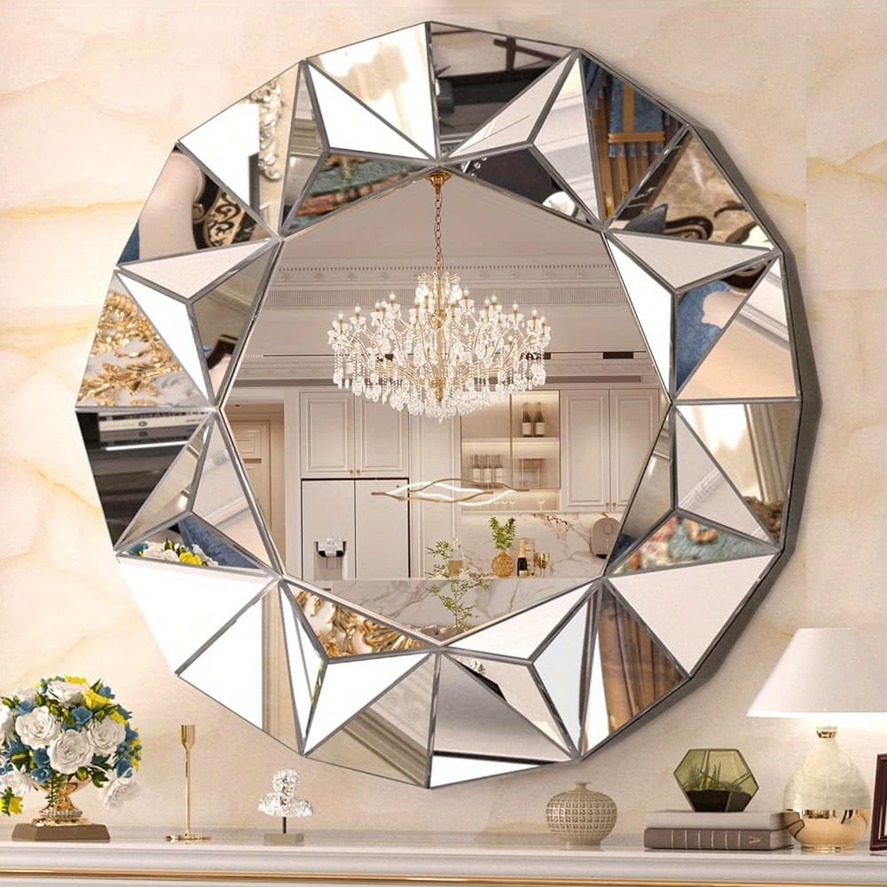 TEMU Hasipu Bathroom Wall Mirrors, 32 Inch Round Mirror Wall Decor, Edge Frameless Wall Mount Round Mirror For Living Room, Bathroom, Home