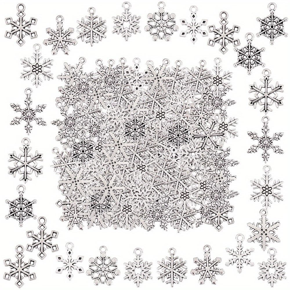 TEMU 1box 120pcs 12styles Silvery Snowflake Charm Christmas Winter Metal Pendants Bulk Snowflake Charm Vintage Christmas Pendants For Jewelry Making Charms Diy Necklace Bracelet