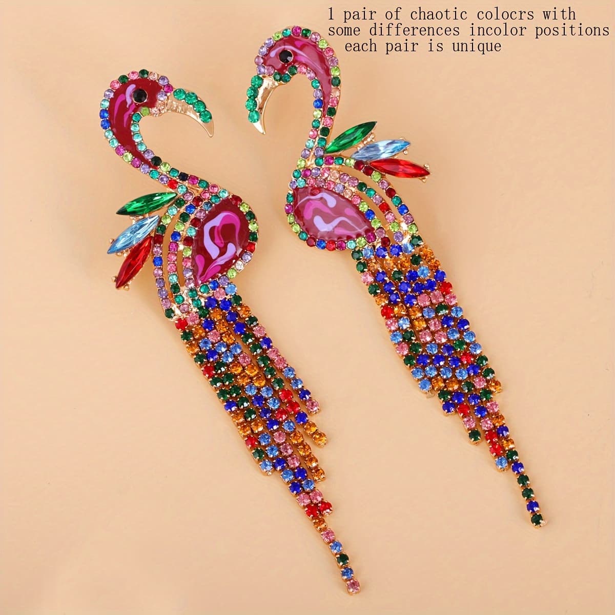 TEMU Colorful Flamingo Drop Earrings, Long Tassel Dangle Earrings, Cute And Style, Statement Fashion Jewelry For Women