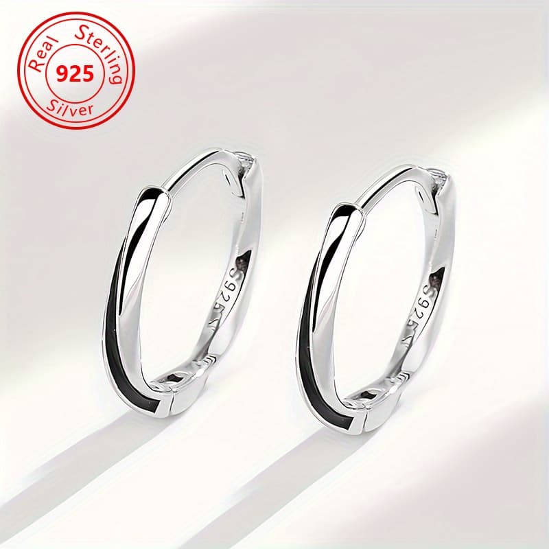 TEMU 1 Pair Of Eternal 925 Sterling Silver Hypoallergenic Hoop Earrings - Mobius Twist Design - Effortless Stylish Style Seamless Everyday Wear - Perfect For - Gift