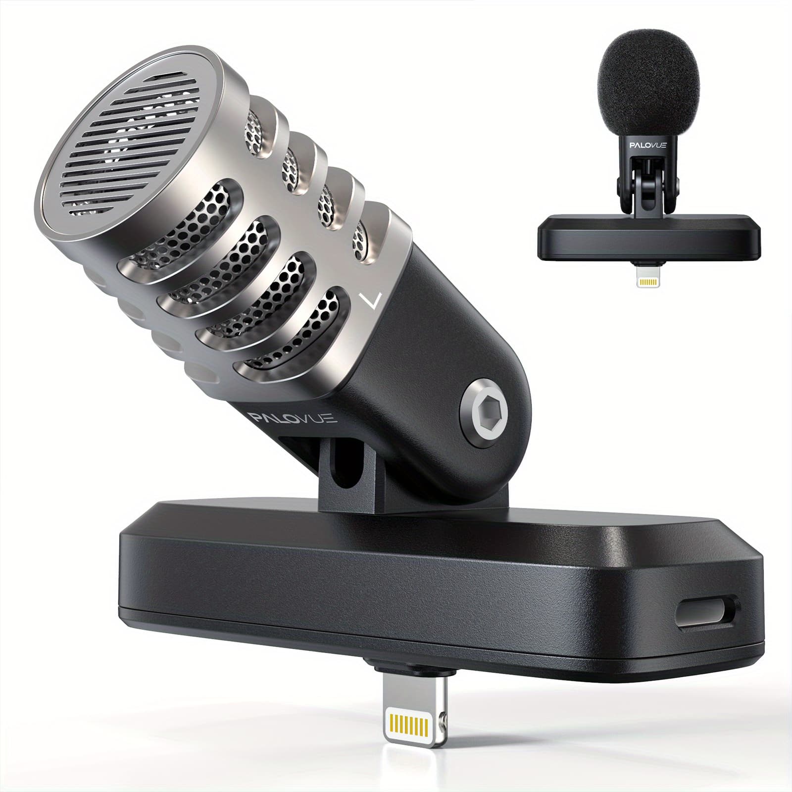 TEMU Palovue Mfi Certified Portable Microphone With Lightning Connector For Iphone/ipad - Condenser Mic With Charging Port & 3.5mm Headphone Jack, Ideal For Recording & Live Streaming, , Digital