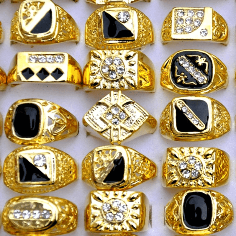 TEMU 10pcs Men Ring Set Fashionable Luxurious Golden Plating Rings For Women Men Daily Wear, Birthday Gift, Father's Day Gift Random Style
