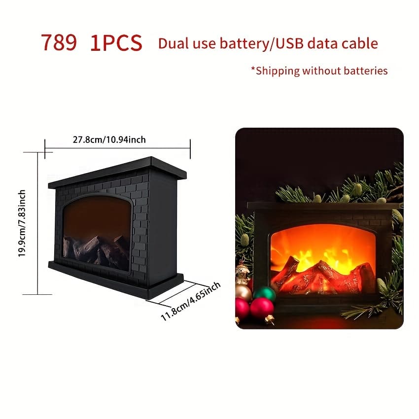 TEMU 1pc Flameless Fireplace Light Portable Battery/usb-powered Fireproof Light With Led Fake Flame Indoor Outdoor Fire Light, Perfect For Christmas And Halloween Parties