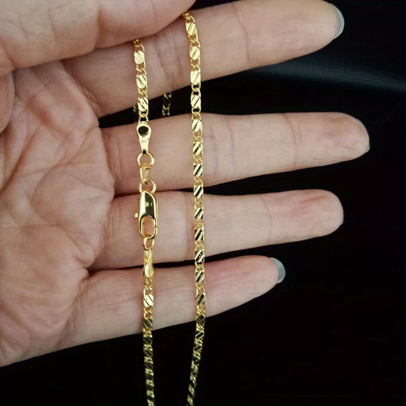 TEMU 2d Flat - Chic Golden 2mm Flat Chain Necklace 16-30"" - Versatile, Elegant, And Perfect Fashion Gift