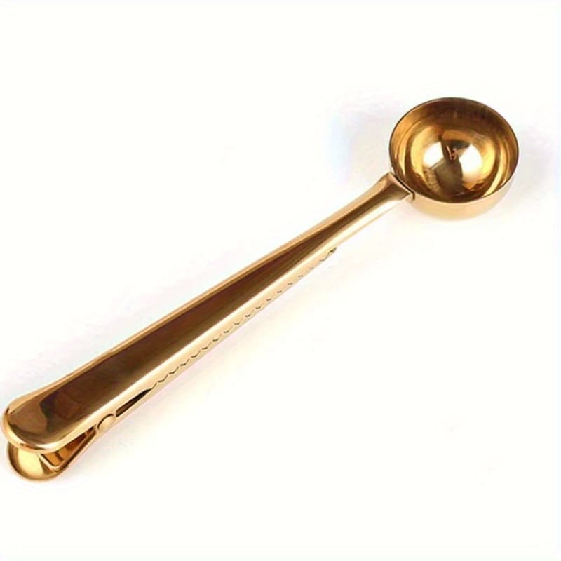 TEMU Nordic Style 2-in-1 Coffee Clip Spoon: Golden Stainless Steel Sealing Clip, Powder Brew Dose Spoon - Home Supplies, Kitchen Utensils