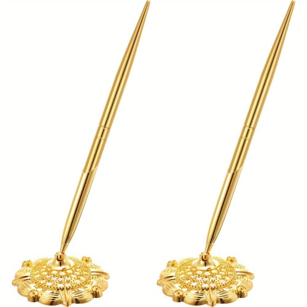 TEMU 1pc/2pcs Hollow Round Pen Holder Pen Set For Wedding Bridal Engagement Guests Book Valentine's Day Favor (golden)