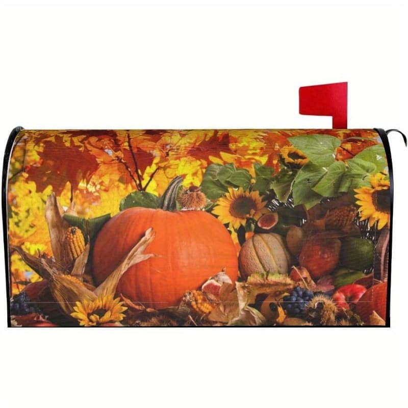 TEMU Magnetic Mailbox Cover - Fall Leaves & Pumpkin Design - Durable Seasonal Mailbox Wrap With Magnetic Attachment - Outdoor Garden Decoration, 21x18 Inches, 1pc