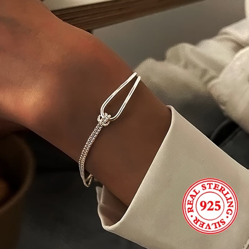 TEMU 4.3g/0.151oz S925 Pure Silvery Geometric Arc Twist Design Bracelet - Low Allergy - Spliced Bracelet Jewelry Suitable For Men And Women In Occasions Perfect Gift