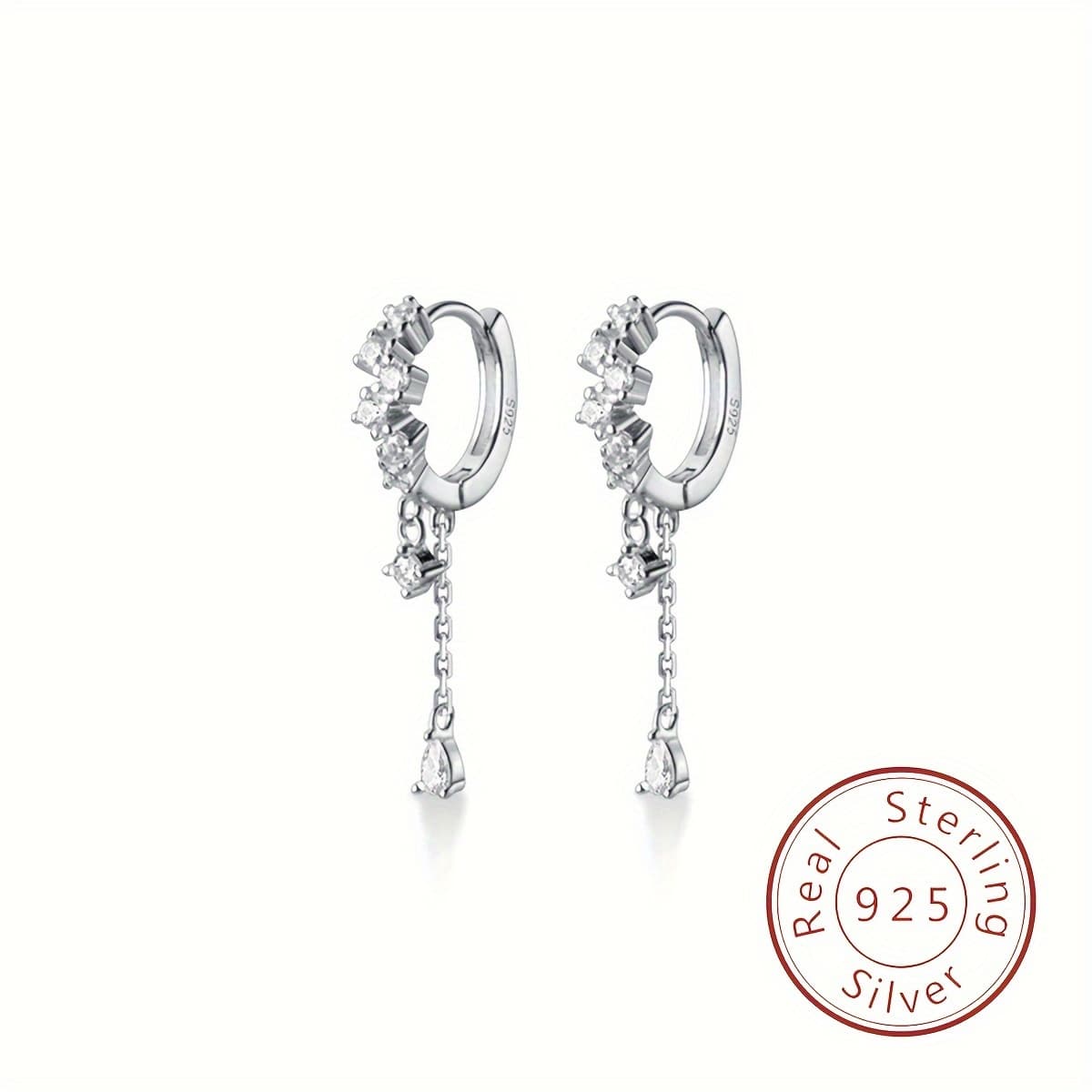TEMU Zirconia-studded Sterling Silver Tassel Earrings - Water For Women - Ideal Birthday Gift For Your Girlfriend