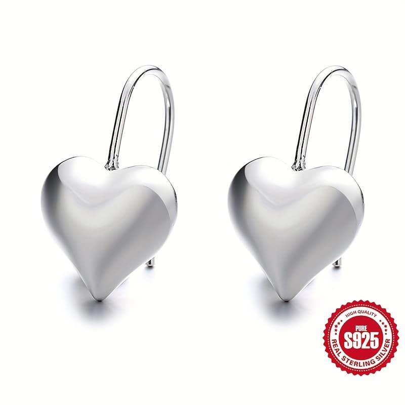TEMU Elegant Heart-shaped 925 Sterling Silver Stud Earrings - Hypoallergenic, Vintage Boho Style, Valentine's Day, Weddings, Music Festivals & Casual Attire, Cute Earrings