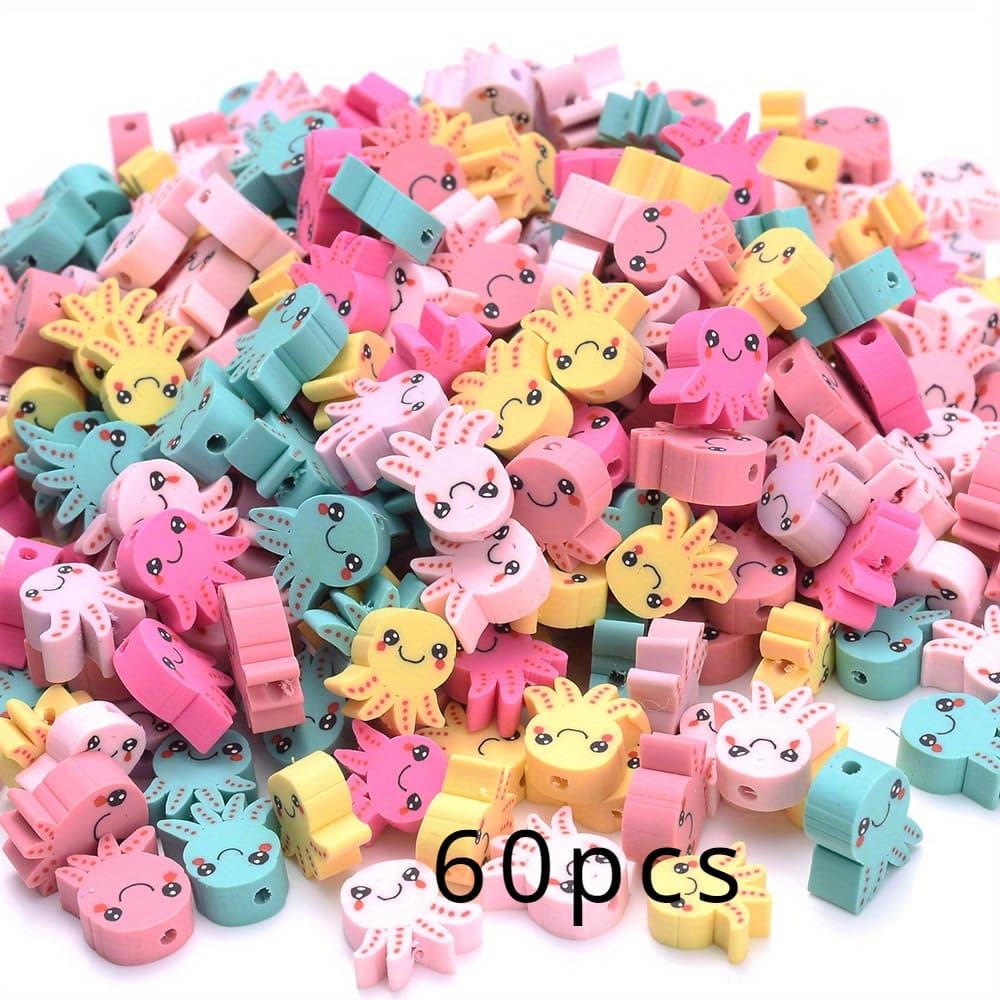 TEMU 60pcs Colorful Octopus Polymer Clay Beads For Making – Handmade Bracelet & Necklace Craft Supplies With Animal , Pastel Colors, Creative Crafting Accessories, Octopus Jewelry