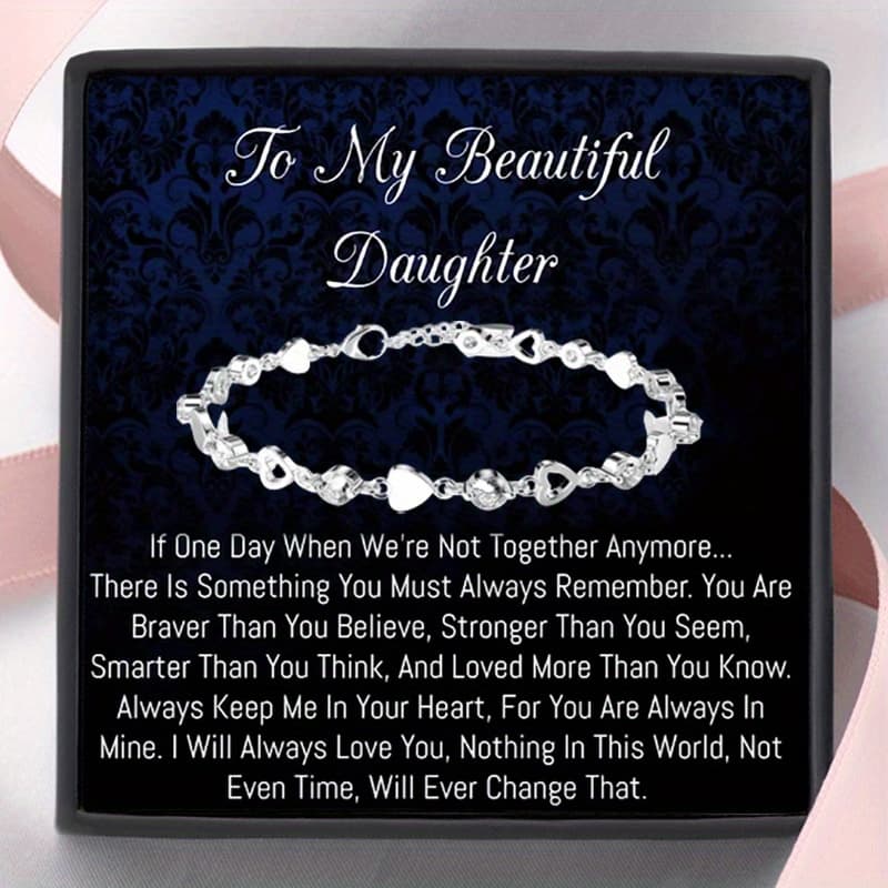 TEMU Elegant Handmade Copper & Zirconia Bracelet For Daughters - Inspirational Gift From Mom & Dad With Message Card & Gift Box, Y2k/boho Style, Wear, Masaladi