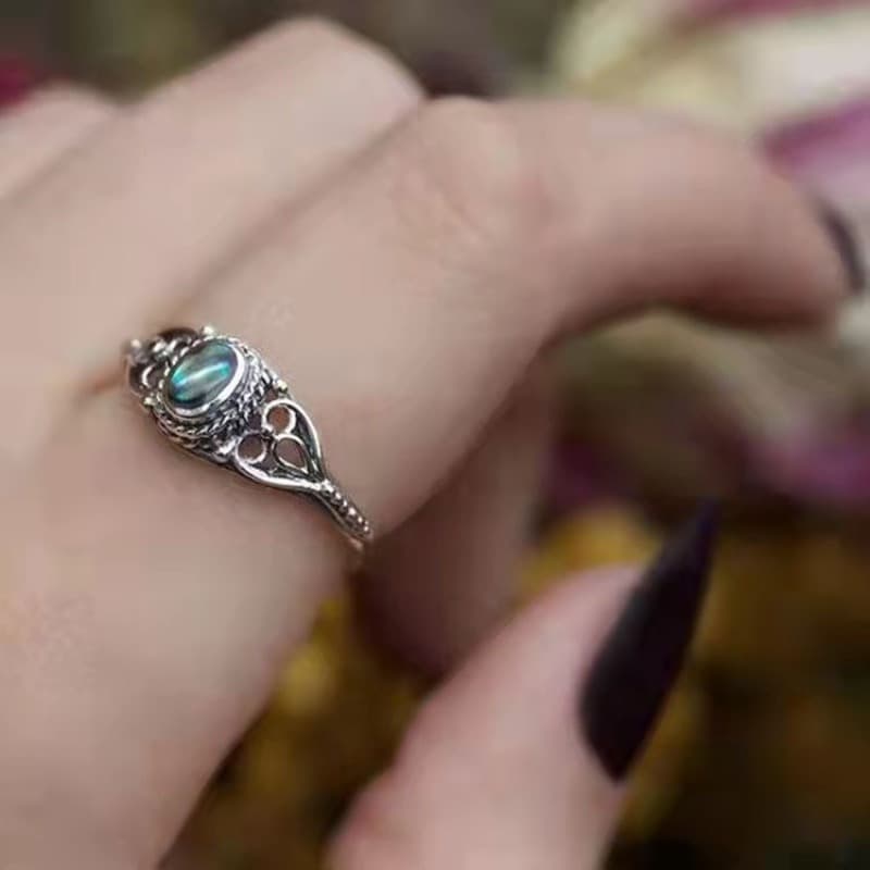 TEMU A European And Medieval Court Turquoise Ring Ladies Luxury Hollow Index Ring Ol Engagement Wedding Ring
