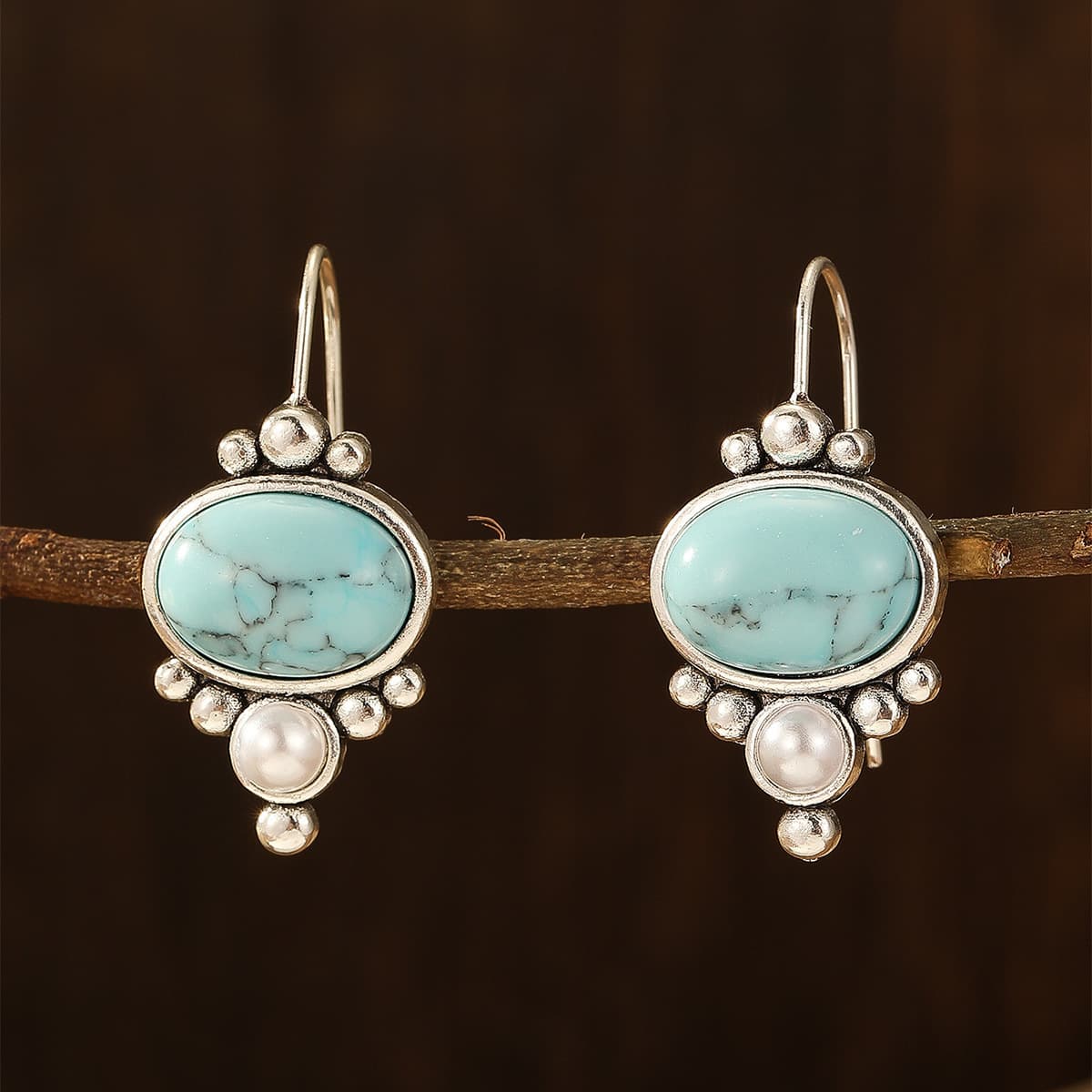 TEMU 1pair Vintage Turquoise Women's Dangle Drop Earrings Elegant Pearl Jewelry Suitable For Holiday Commemorative Gifts To