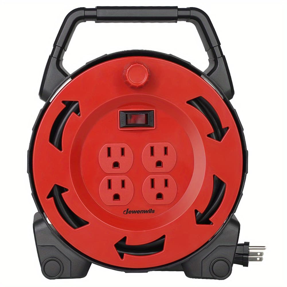 TEMU 30ft 13a/125v Extension Cord Reel - 16/3c Sjtw , 4 Outlets With Circuit Breaker & Power Switch Led, Retractable
