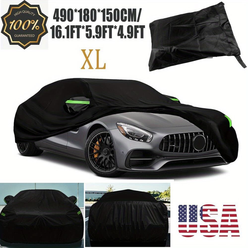TEMU 490*180*150cm/16.1*5.9*4.9ft Universal Car Full Cover For Outdoor Uv Snow Dust Rain Resistant Protection