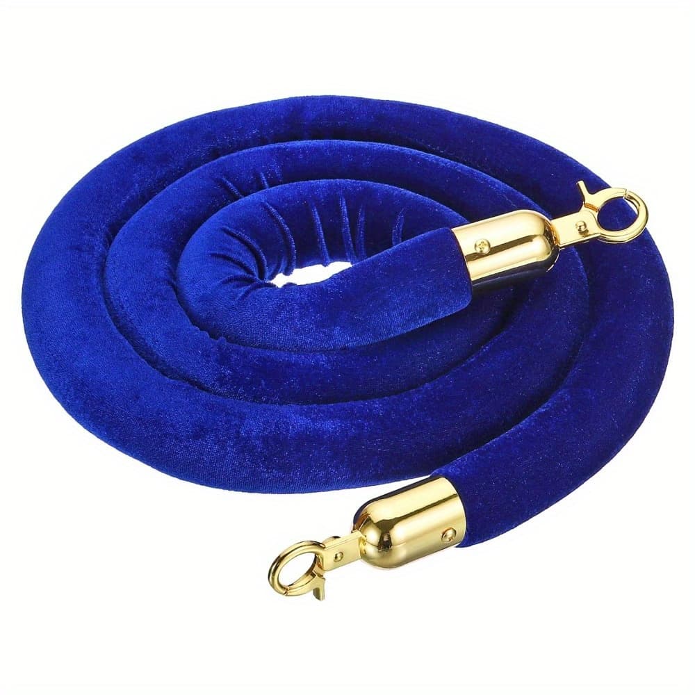TEMU 4.9ft Black Velvet Rope With Golden Snap Hooks - Durable Barrier For Queues, Theaters, And Vip Areas