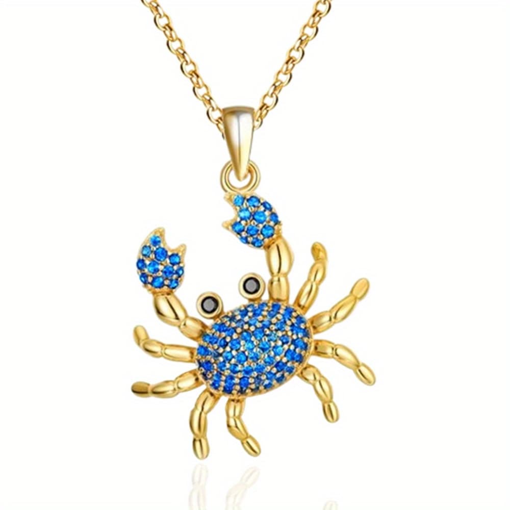 TEMU Creative Fashion Shining Blue Rhinestone Octopus/crab/butterfly Fish Pendant Necklace For Women Ocean Animal Jewelry Fashion Chain Accessories Gift For Mother, Wife, Daughter