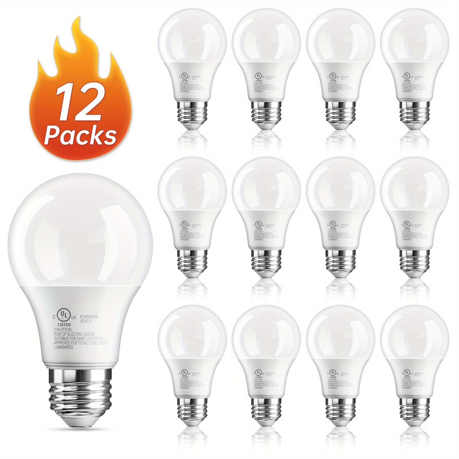TEMU 12/24pcs 5000k A19 E26 Led Bulb, , 60 Watt Equivalent Led Bulb, A19 Standard Bulb, 800 Lm, 80+cri, 15, 000 Hours, E26 Head, 9w White Led Bulb For Bedroom, Living Room.