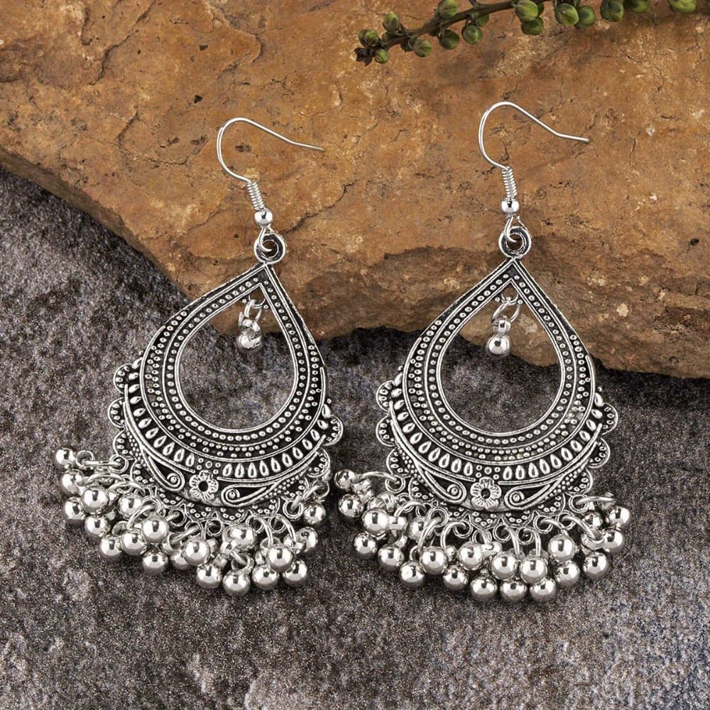 TEMU Vintage Hollow Droplet Shape Metal Bells Tassel Dangle Earrings Bohemian Style Ramadan Ear Jewelry