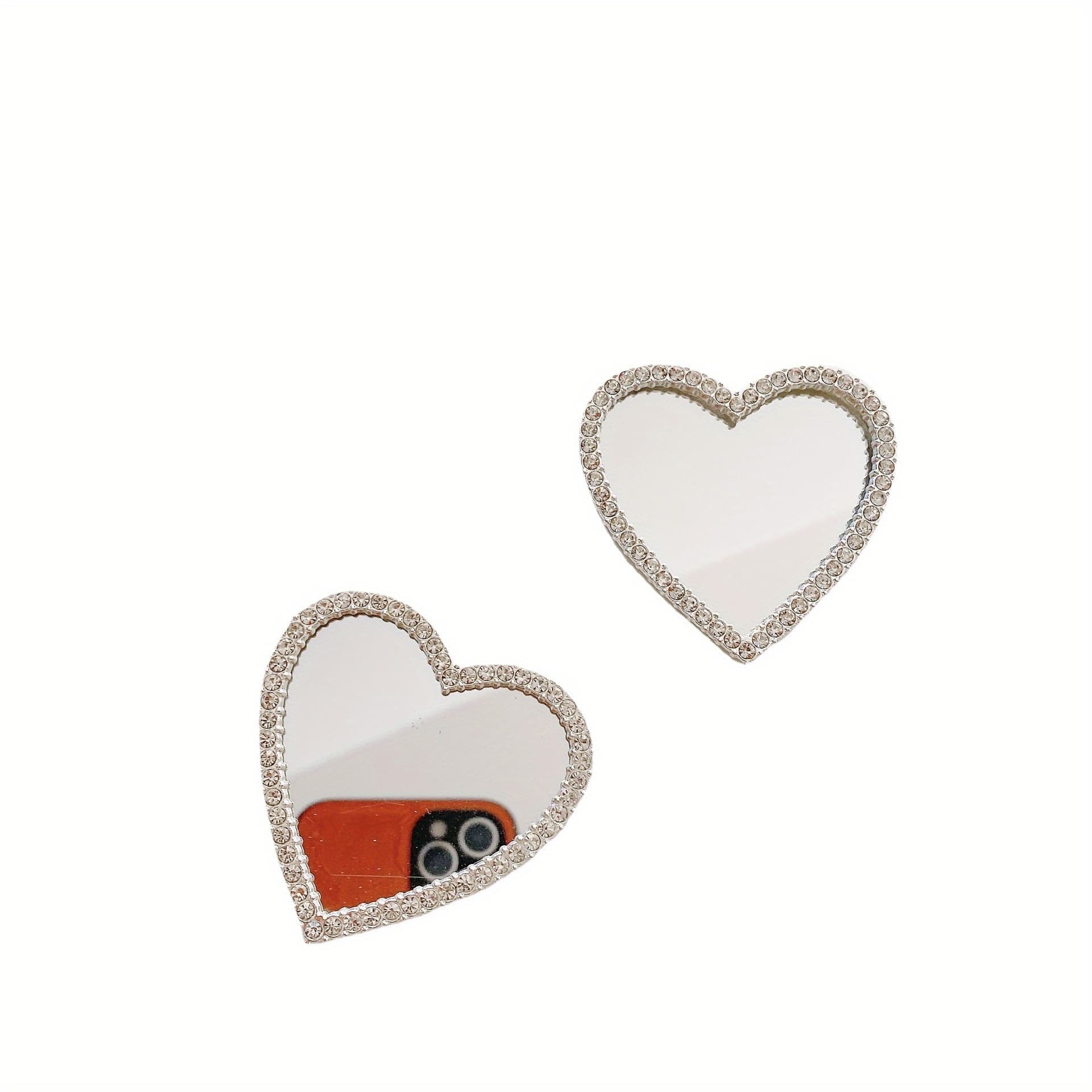 TEMU Phone Case: 1 Phone Case Accessory With Adhesive Backing, Heart-shaped Glass With Rhinestones, Love Heart Mirror, Fashionable, Suitable For Epoxy Resin Phone Case Accessories, Phone Decoration