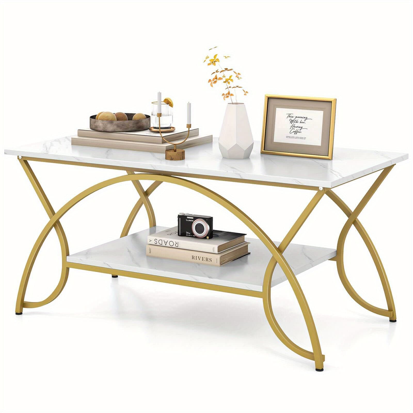 TEMU Safstar Coffee Table Modern Marble 2-tier Coffee Table For Living Room