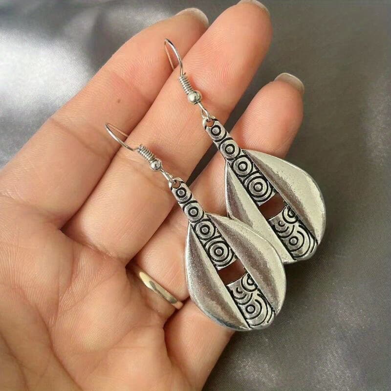 TEMU Silvery Spiral Pattern Metal Dangle Earrings Retro Bohemian Style Alloy Jewelry Creative Female Gift Daily Casual