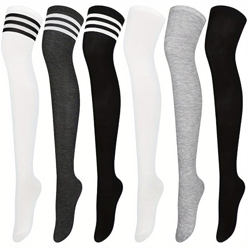 TEMU 6 Pairs Knee-high Socks Thigh High Stockings Over Knee Socks For Women, Mixed Colors