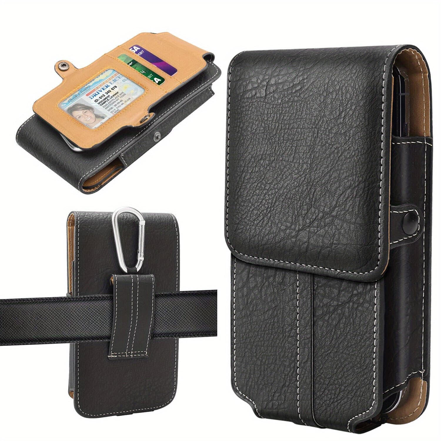 TEMU Leather Phone Waist Bag - Double Layer, Magnetic Closure, Hiking For Travel & Everyday Use Universal To 6.5-7.2 Inches