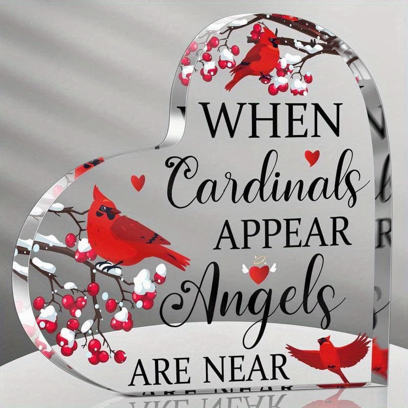 TEMU 2d Flat - 2d Flat Heart-shaped Acrylic Elegant Red Memorial Gift - "when Angels Are Near" Message, With Red - Thoughtful Bereavement Sympathy Gift For Loss Of , Ideal Christmas Table Centerpiece