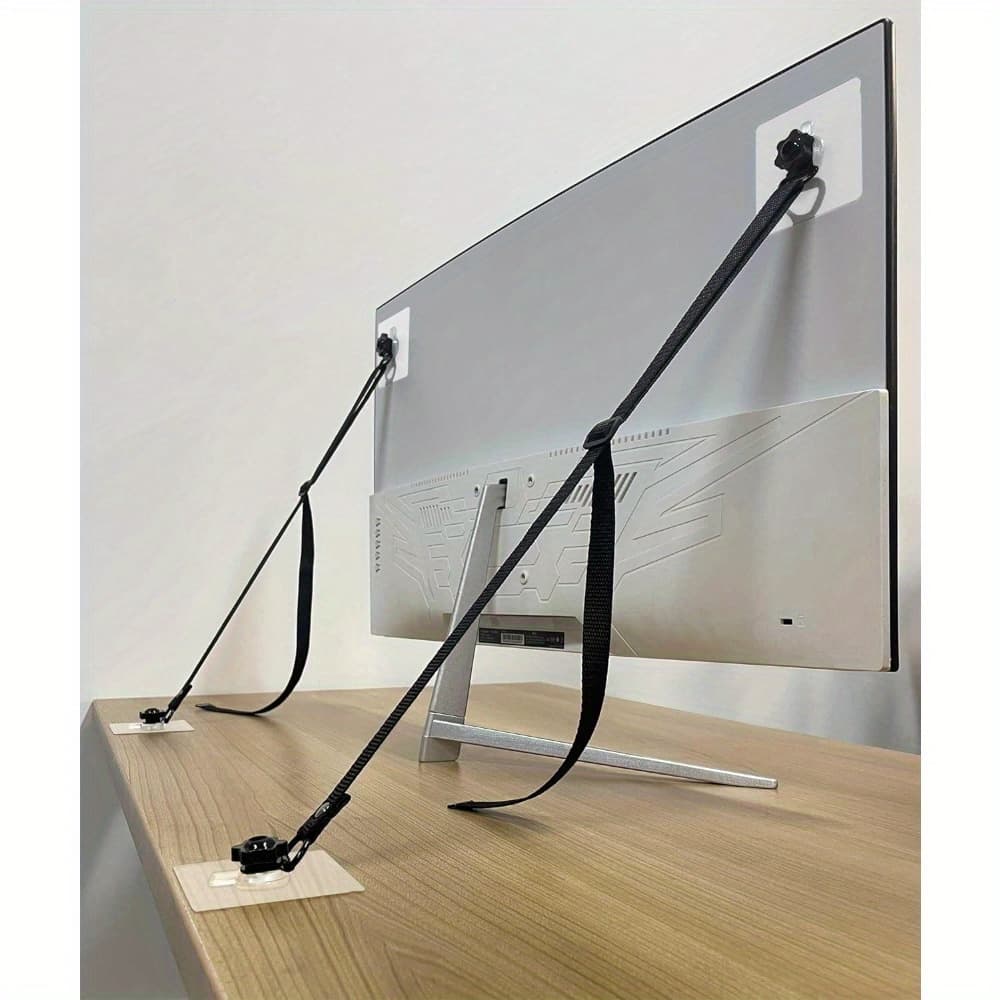 TEMU 2 Pack Adjustable Tv Safety Straps: No-drill Adhesive Anti-tip Furniture Anchors For Baby Proofing, Flat Screens Fix To Wall, Cabinet, Stand Or Desk, Earthquake Straps - Briartw