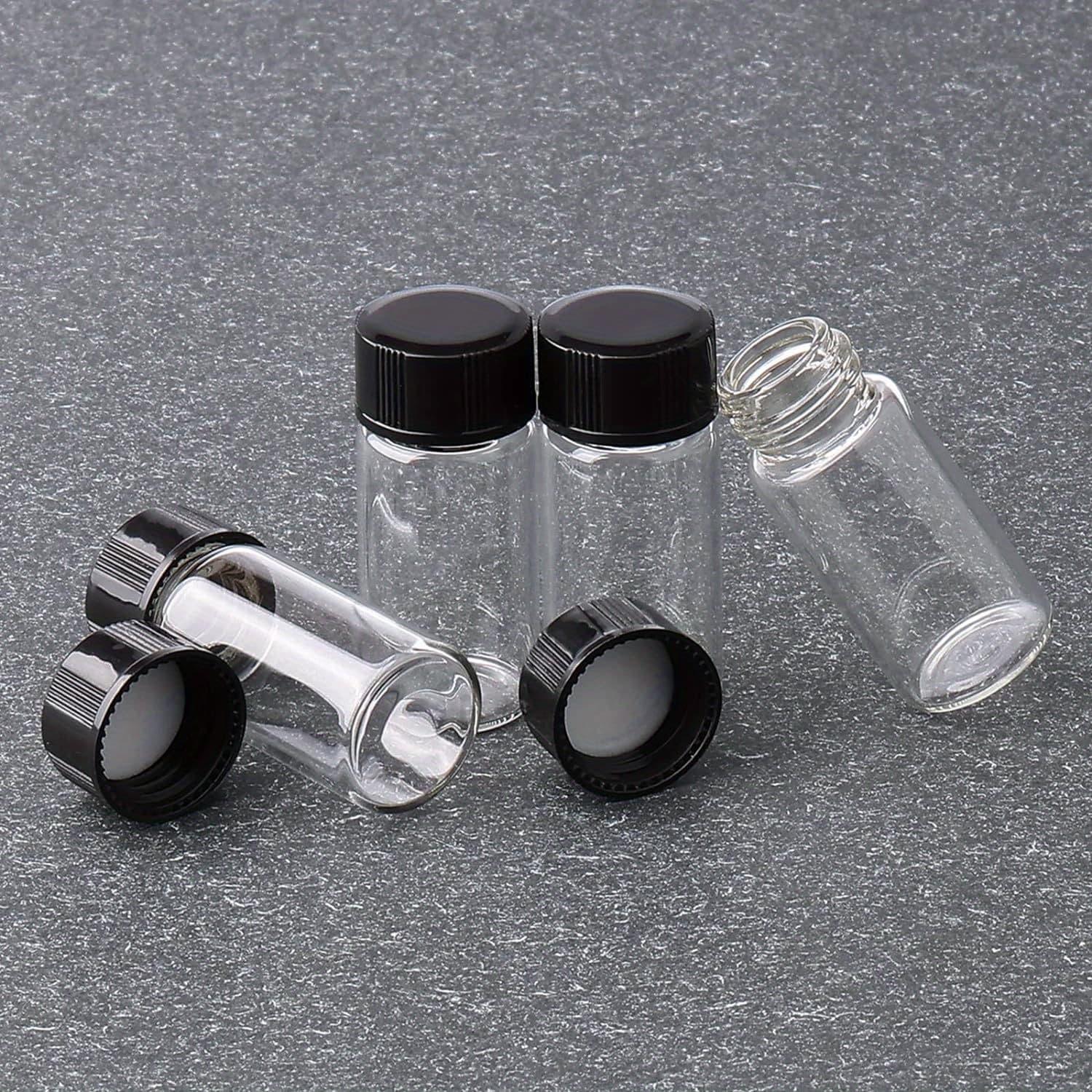 TEMU 50pcs 5ml Clear Borosilicate With Black Screw Caps - Leak-proof Sample Storage Bottles , Chemicals, And Travel - Includes Scale For Easy Identification
