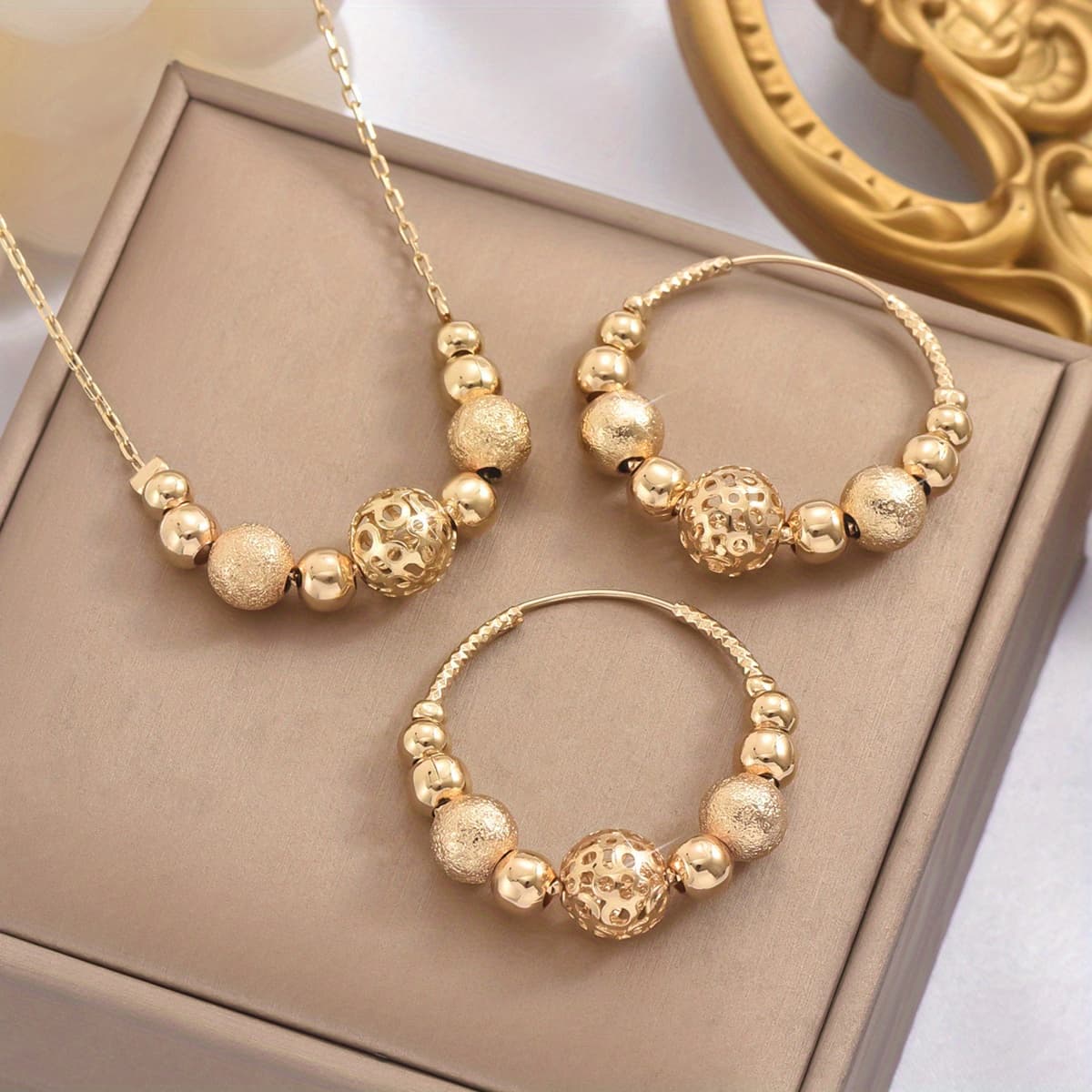 TEMU 2pcs/set Of Frosted Beaded Earrings And Necklaces Set Designed For Women. Jewelry For Women To Wear With Daily Wear