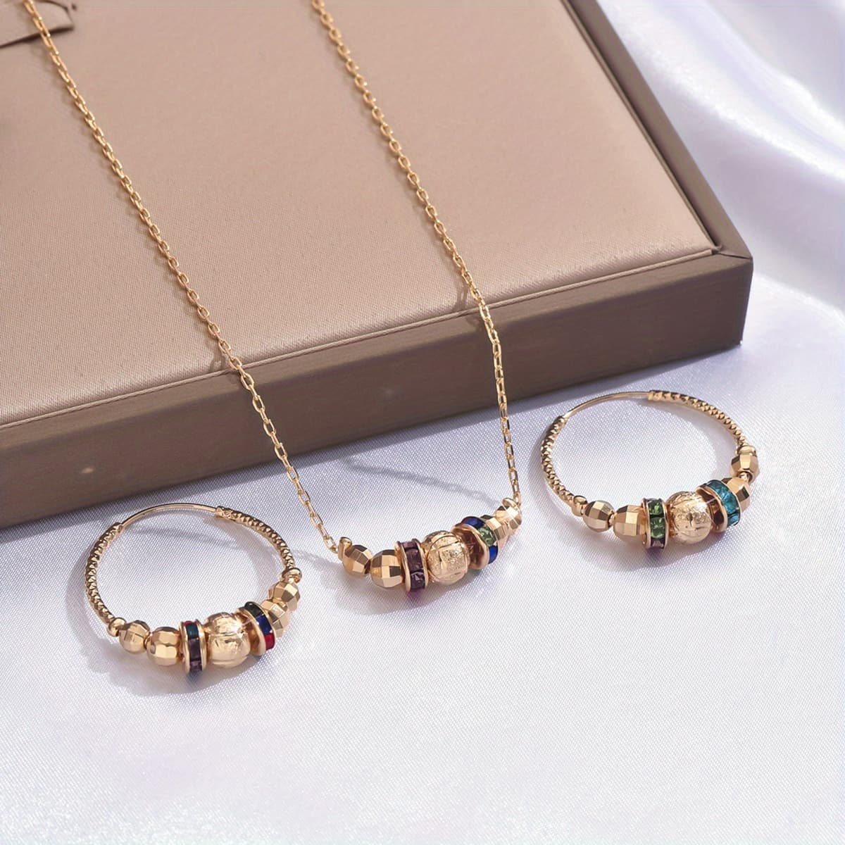 TEMU 2 Pieces/set Of New Creative Color Beaded Pure Hand-painted Design Necklace Earring Set, Jewelry For Female