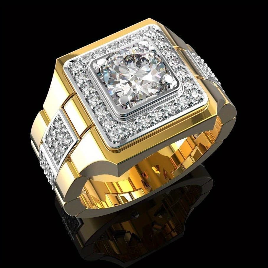 TEMU A New 's Ring European And 18k Gold Plated-plated-18k Gold Plated Copper Inlay Synthetic Synthetic Zircon Sub-golden Domineering Ring