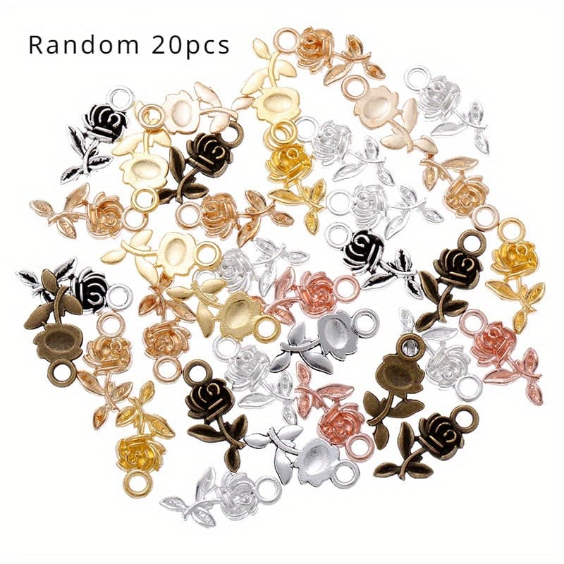 TEMU 20pcs/pack Retro Alloy Rose Flower Pendants Small Charms For Bracelet Necklace Handmade Crafts Making Findings