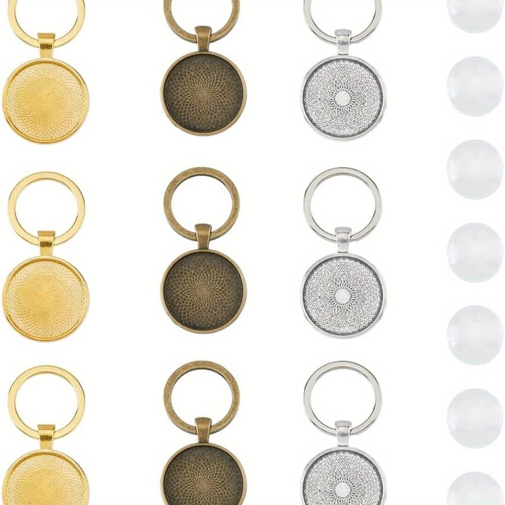 TEMU 1set 36pcs Blank Dome Keychain Making Kit Including Style Alloy Pendant Cabochon Settings Iron Split Key Rings Glass Cabochons Mixed Color