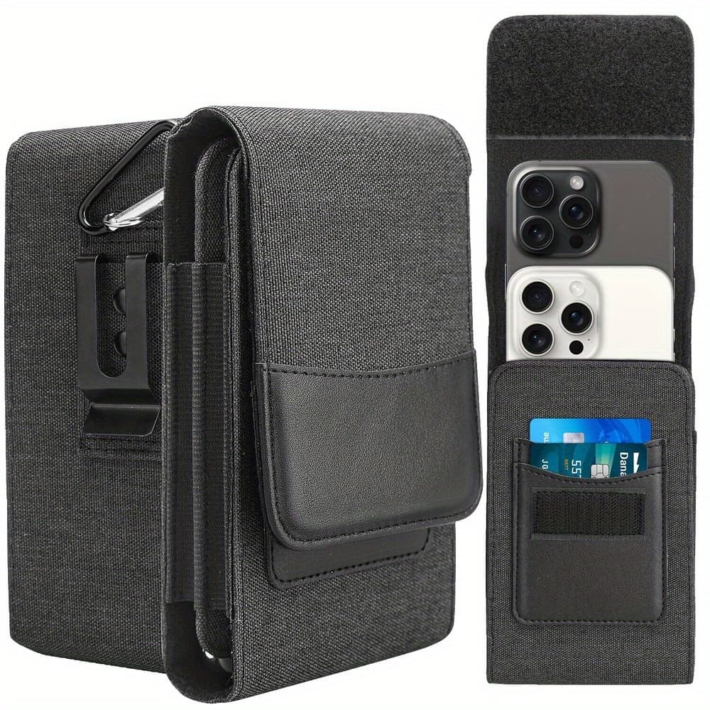 TEMU Phone Case: Vertical Cell Phone Belt Pouch Portable Ring Hook Double Phone Pouch With 2 Card Slot For 7.5inch Cell Phone