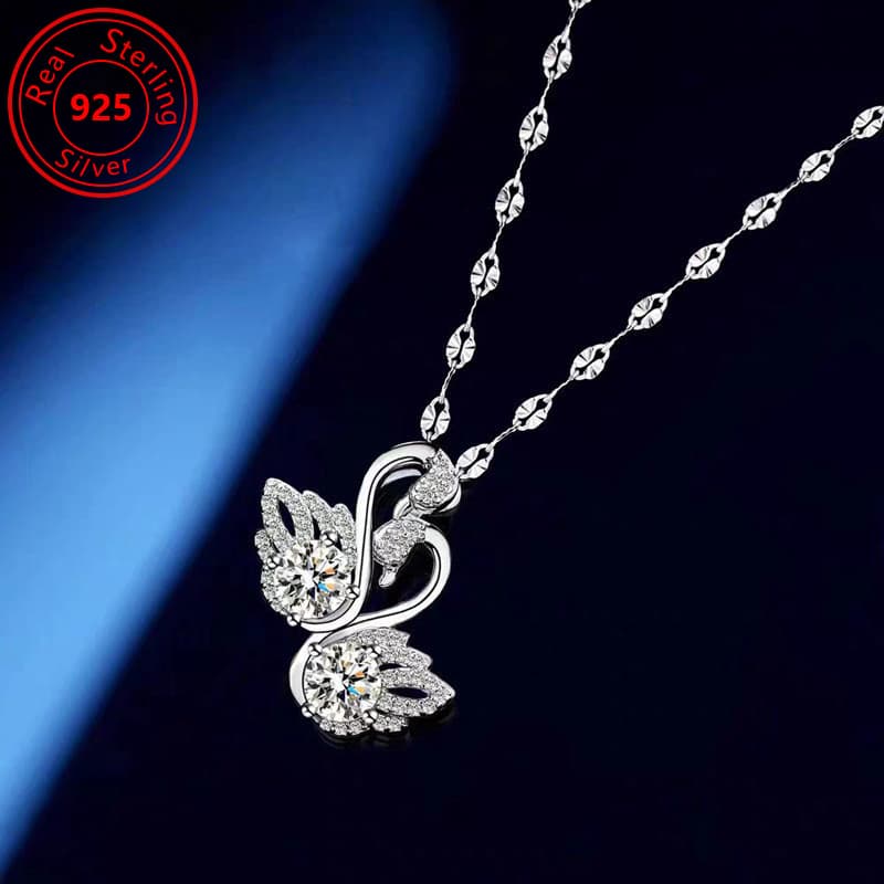 TEMU S925 Sterling Silver Luxury Swan Necklace - Plated Elegant With Sparkling Pendant - Perfect For Banquets Party Weddings - The Perfect Feminine Jewelry