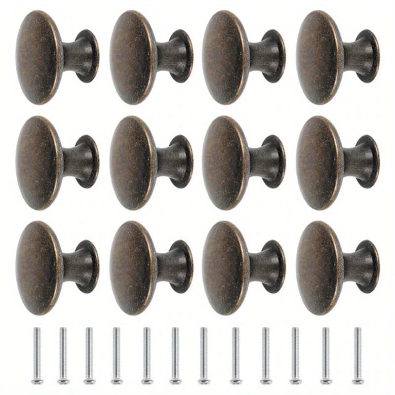 TEMU 10pcs Bronze Cabinet Knobs - 1.18" Round Single Hole Pull Handle For Furniture, Kitchen Cupboard, Closet, Wardrobe Decoration - Vintage Style
