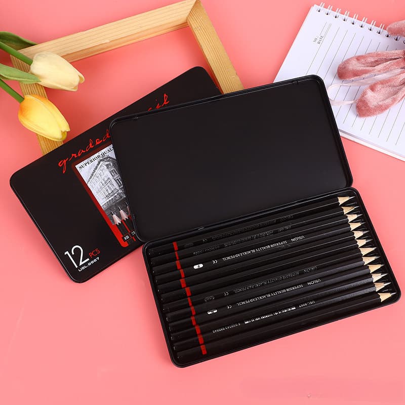 TEMU 12pcs Premium Sketch Pencils Set - 2h, Hb, B, 2b-8b Sketching Pencils - Ideal For Artists And Designers