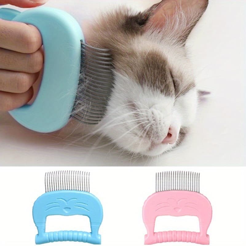 TEMU 2pcs Cat And Dog Grooming Comb - Ergonomic , Gentle Floating Hair Removal Massage Brush For Long-haired Pets (blue/pink)