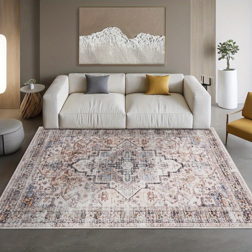 TEMU Bohemian Beige Washable Rugs, Area Rugs, Non-slip Retro Rugs Foldable, Living Room And Bedroom Rugs