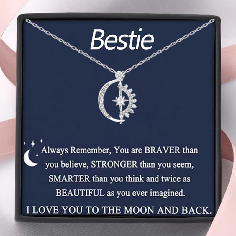 TEMU To Friend, This Choker Necklace Features A Pendant Of A And Sun With A Zirconia Crystal Spinner, Complete With A Card And Box