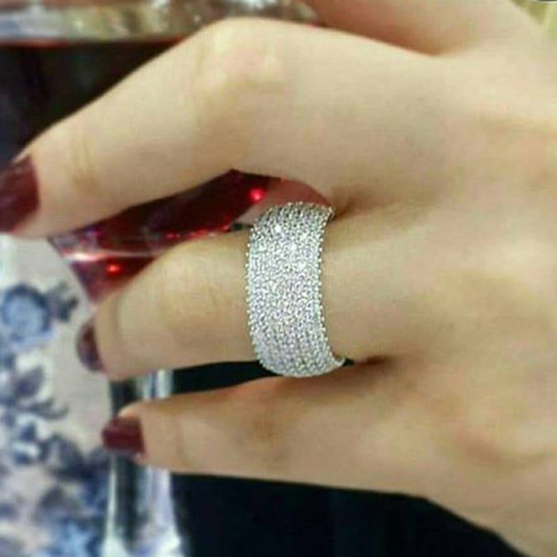 TEMU A Shiny S925 Silver Moissanite Wide Face Ring, Designed As A Women's Ring With Micro Setting, Perfect As A Gift For Casual Parties And Jewelry Anniversaries