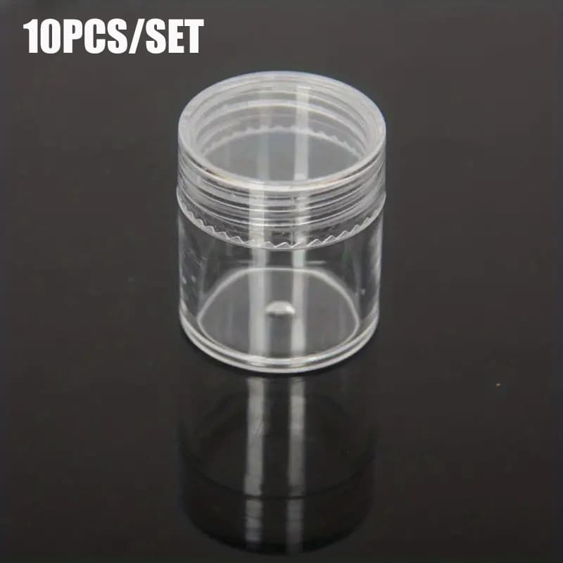 TEMU 10pcs/set Mini Round Storage Bottles Box, Diamond Painting Beads Nail Drill Jewelry Seed Additions Container Organizer, Home Storage