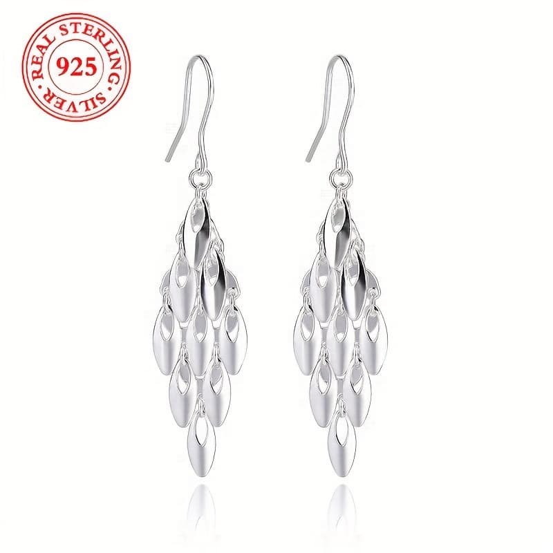 TEMU 1 Pair Of S925 Sterling Silvery Bohemian Fashion Long Fringe Pendant Earrings - Hyposensitive - Platinum Plated - Glossy Drop Earrings - Light 3.3g/ 0.116oz- Perfect Feminine